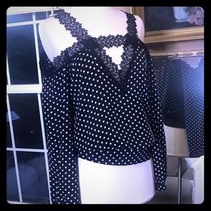 Bebe polka dot sleeve blouse  shirt top black S
